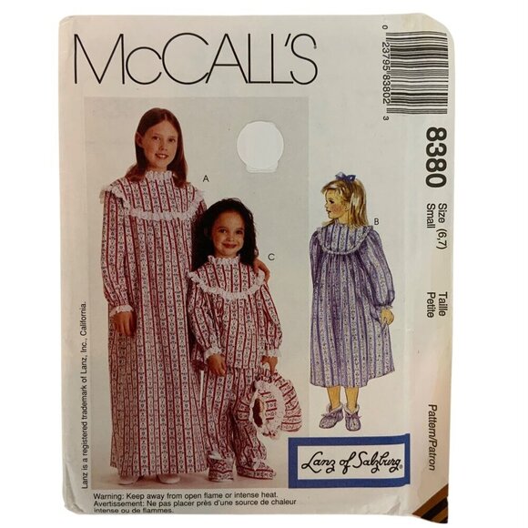 McCalls 8380 Pattern Lanz of Salzburg Girls Sleepwear Doll Clothes Sizes 6-7 - Picture 1 of 3